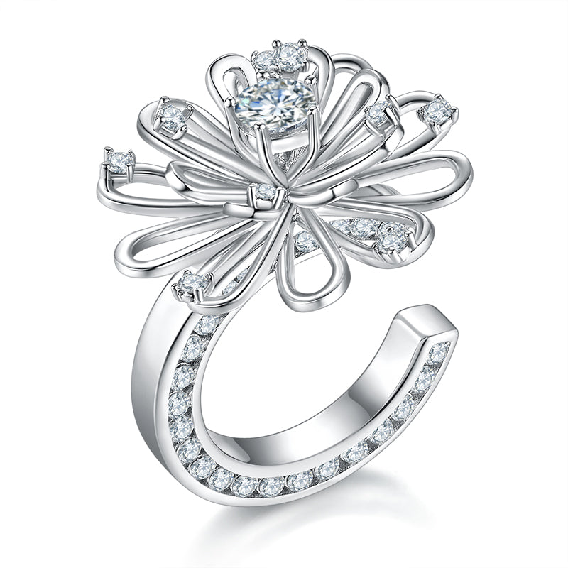 Original Design Flower/Lotus High Quality Full Diamond Zircon Handmade Open Ring (Adjustable)