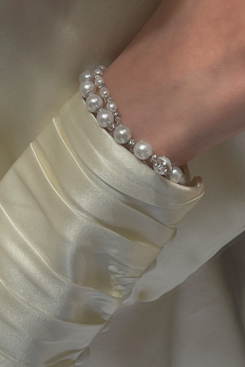 Handmade Double Silver and Pearl Thin Bracelet