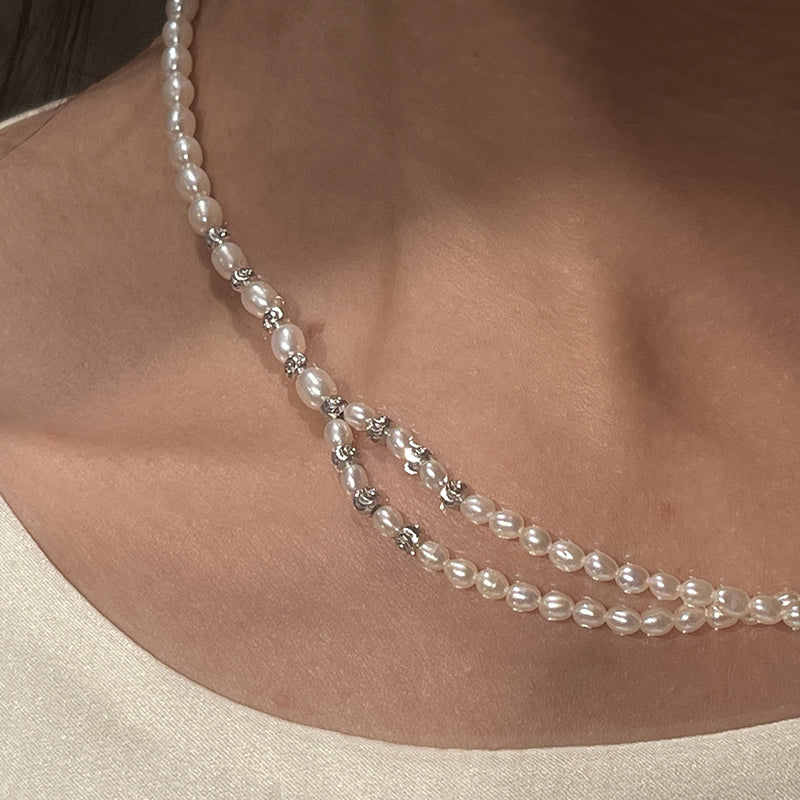 Double Layered S925 Silver Natural Pearl Handmade Necklace