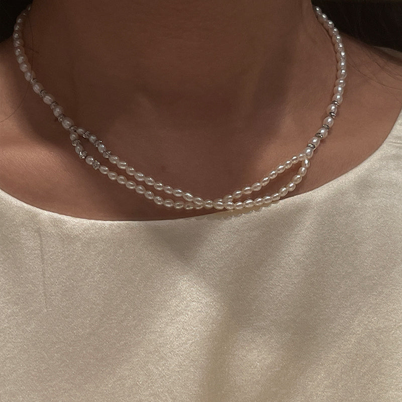Double Layered S925 Silver Natural Pearl Handmade Necklace