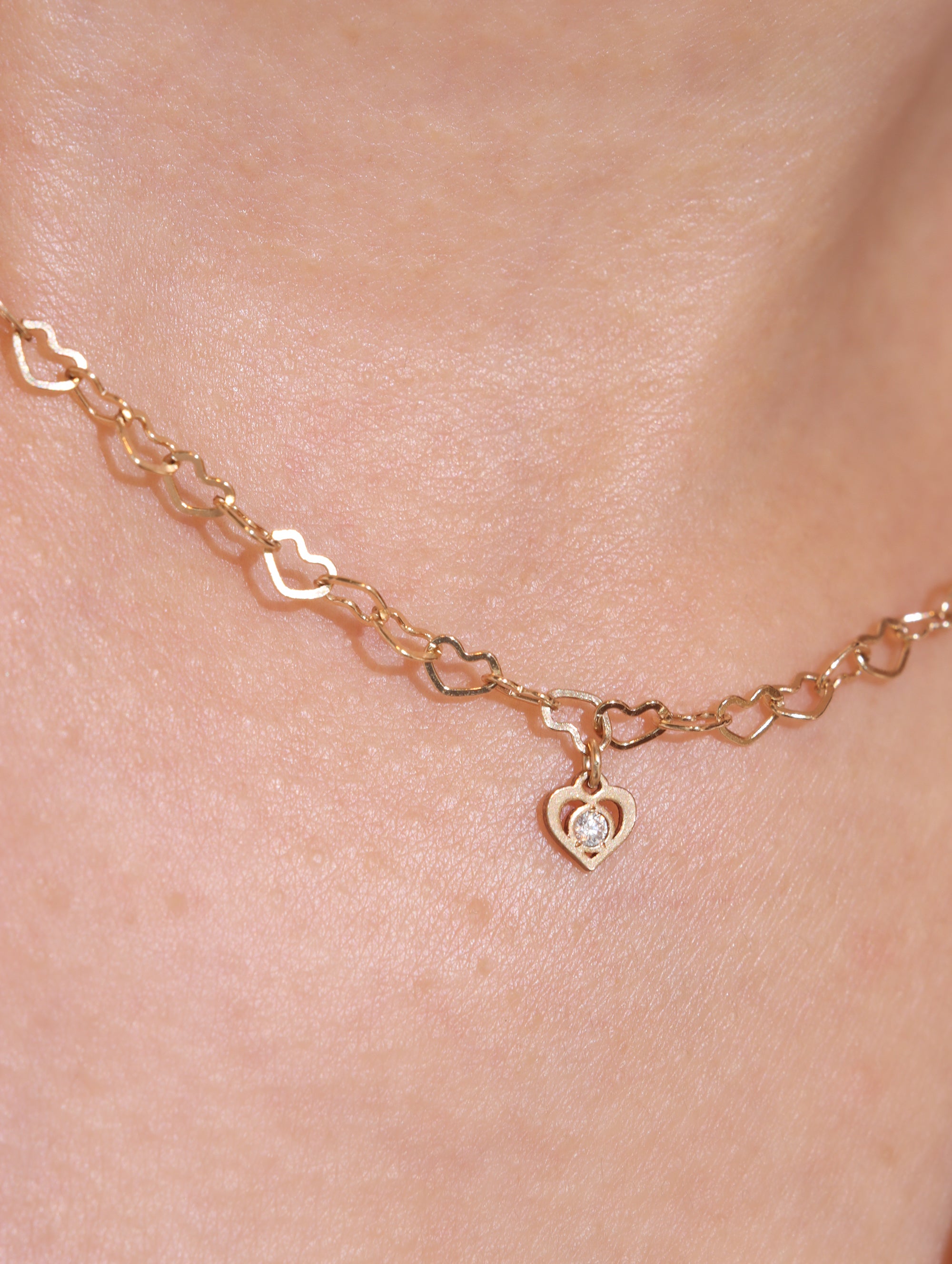14k Gold Handmade Injection Small Love Necklace / Clavicle Chain