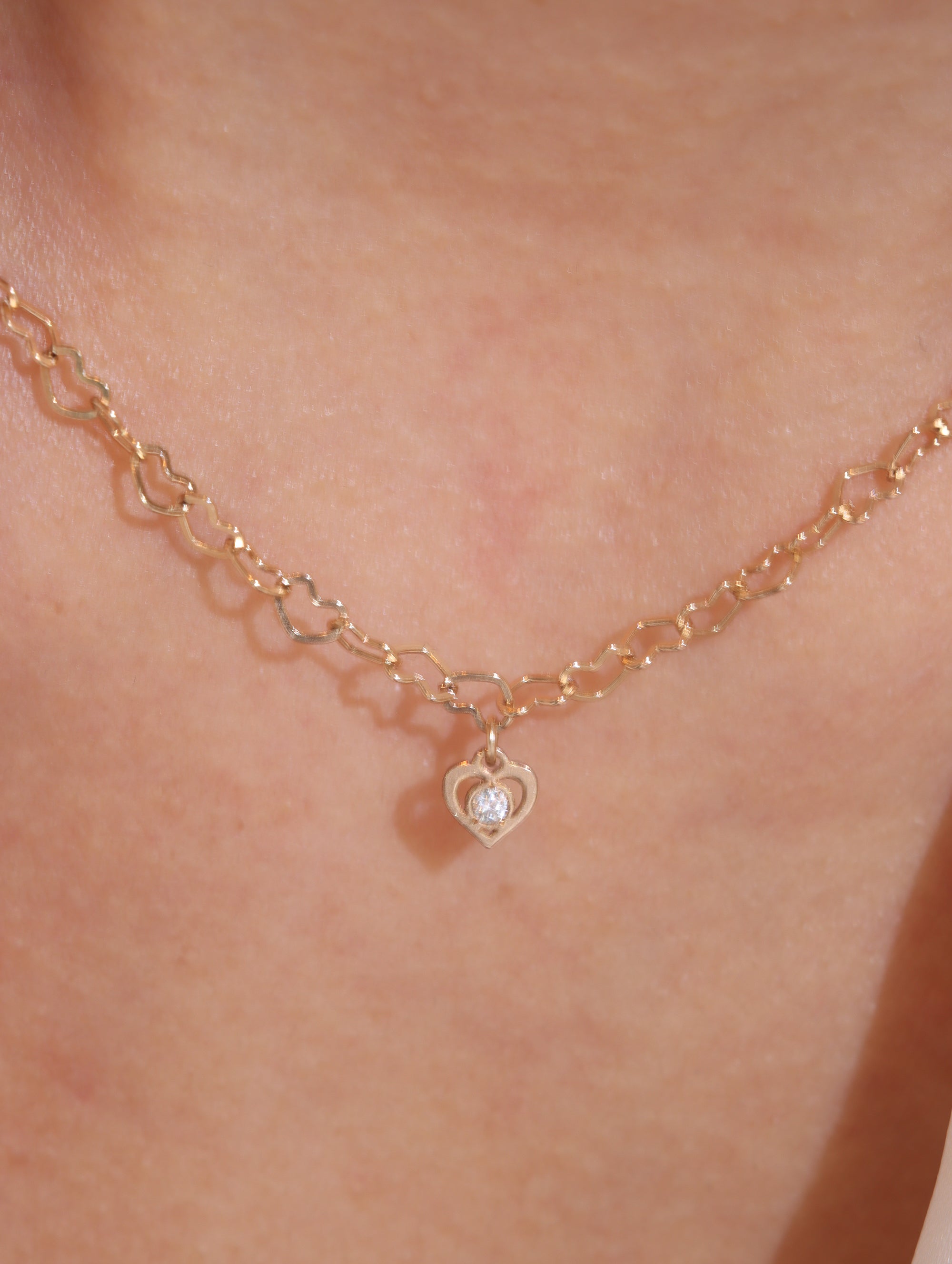14k Gold Handmade Injection Small Love Necklace / Clavicle Chain