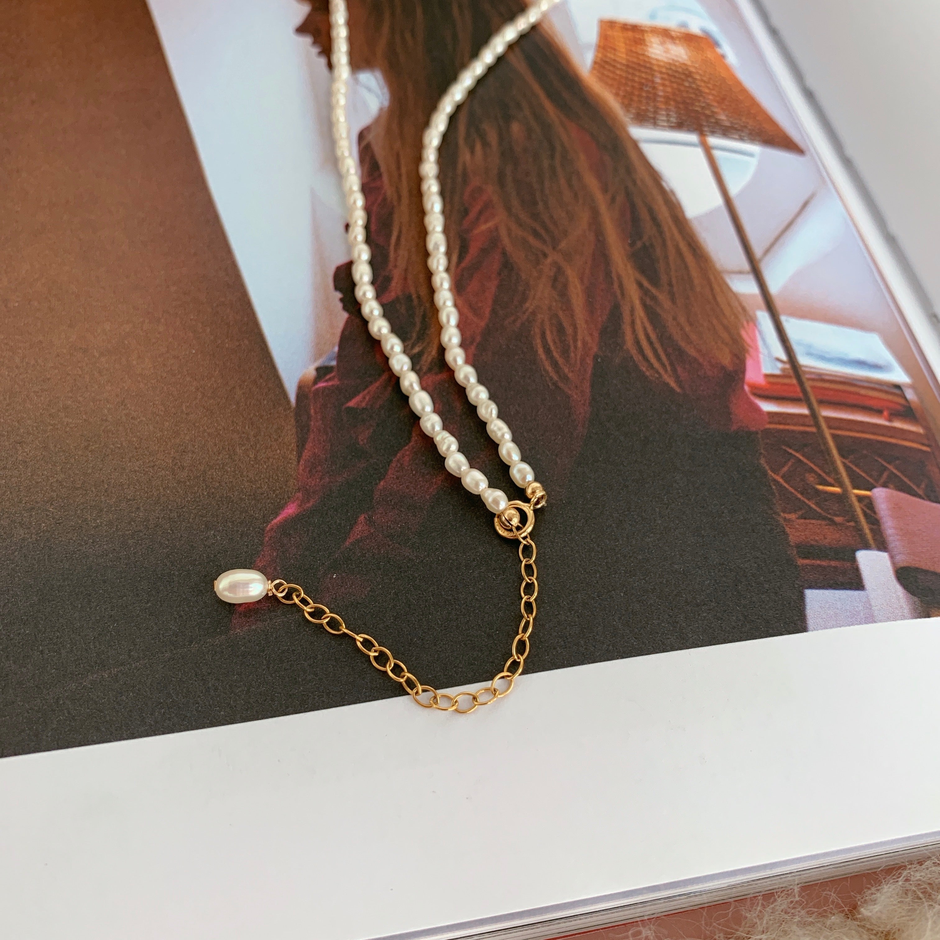 Original Design Natural Millet Pearl Necklace 14K Gold Clad Handmade Choker