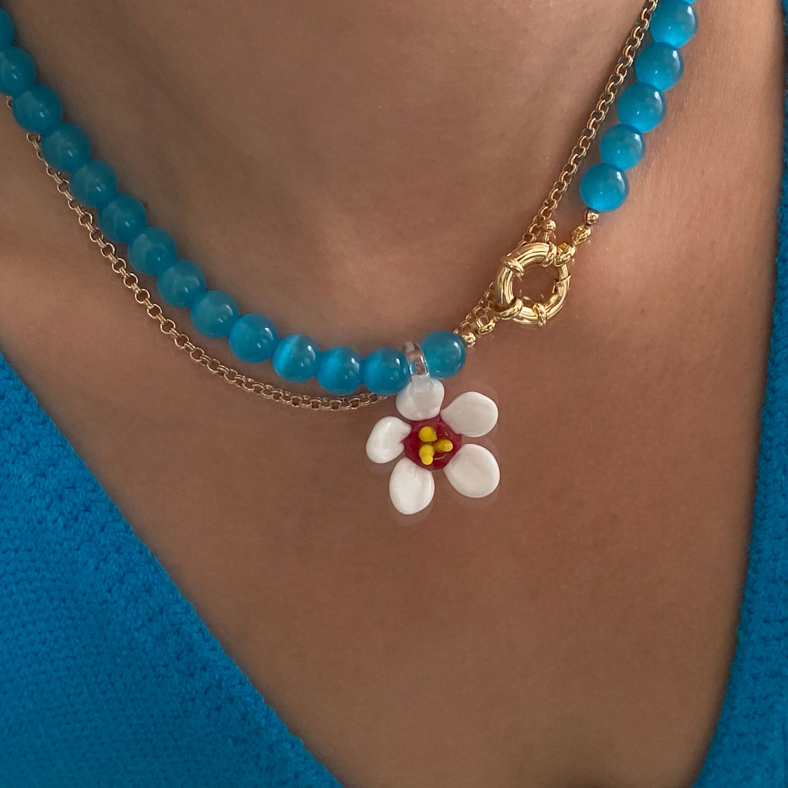 Influencer Program Handmade Glass Colored Flower Necklace