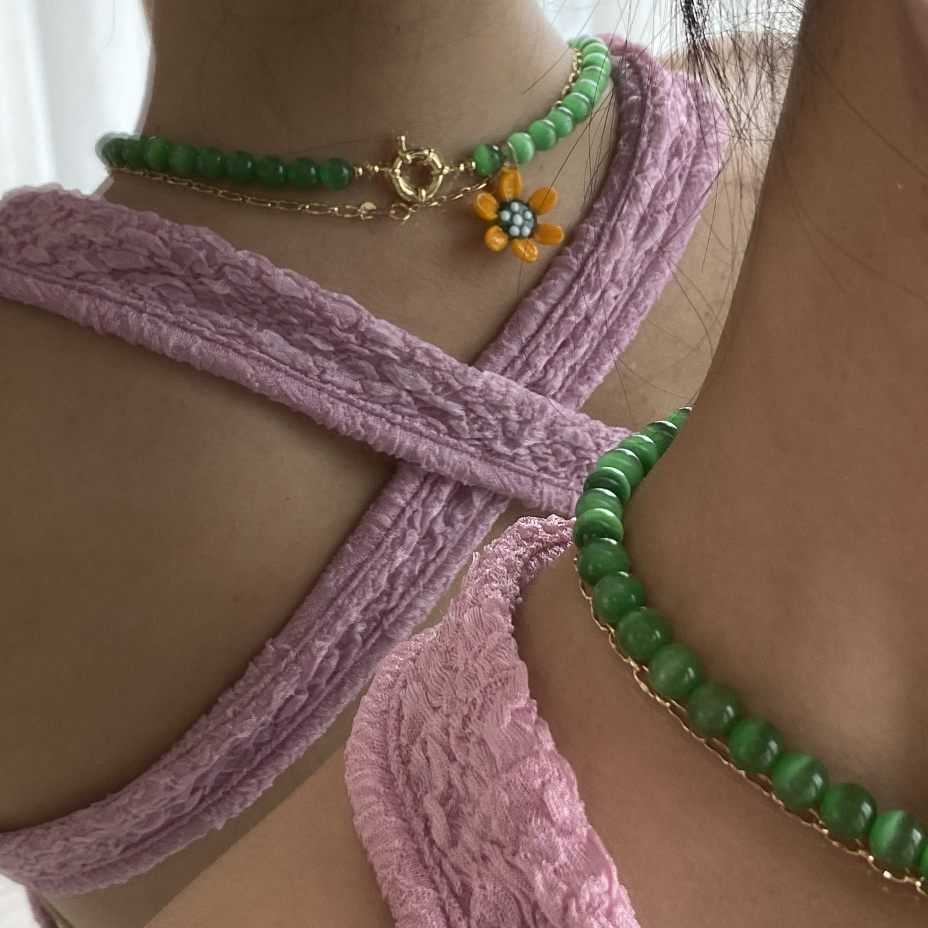 Influencer Program Handmade Glass Colored Flower Necklace