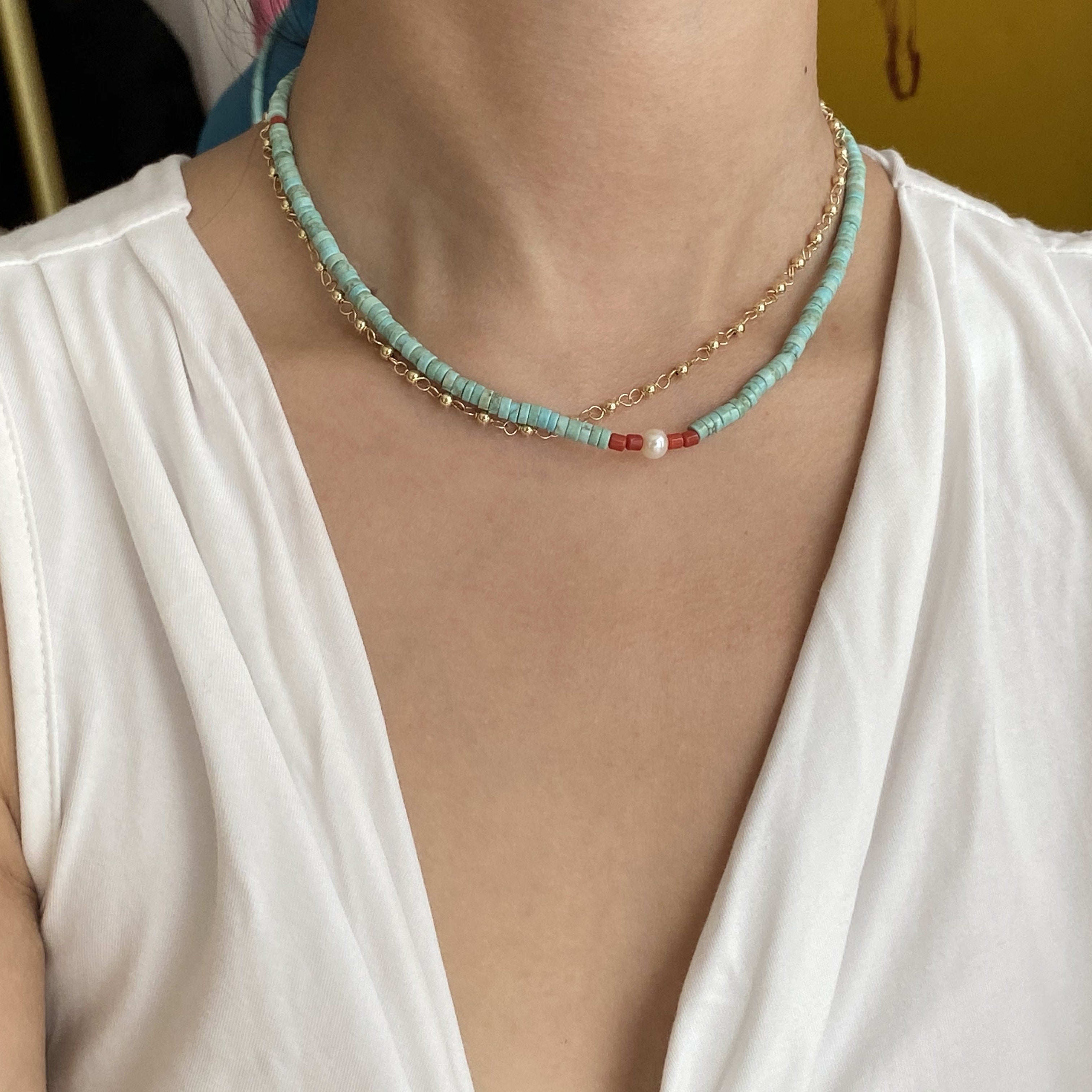 14k Gold Handmade Injection Turquoise Necklace