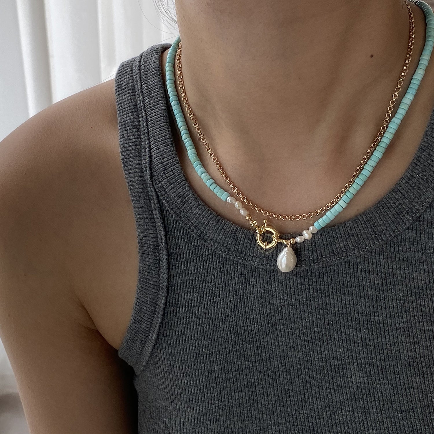 Light Blue Turquoise Natural Pearl Handmade Necklace