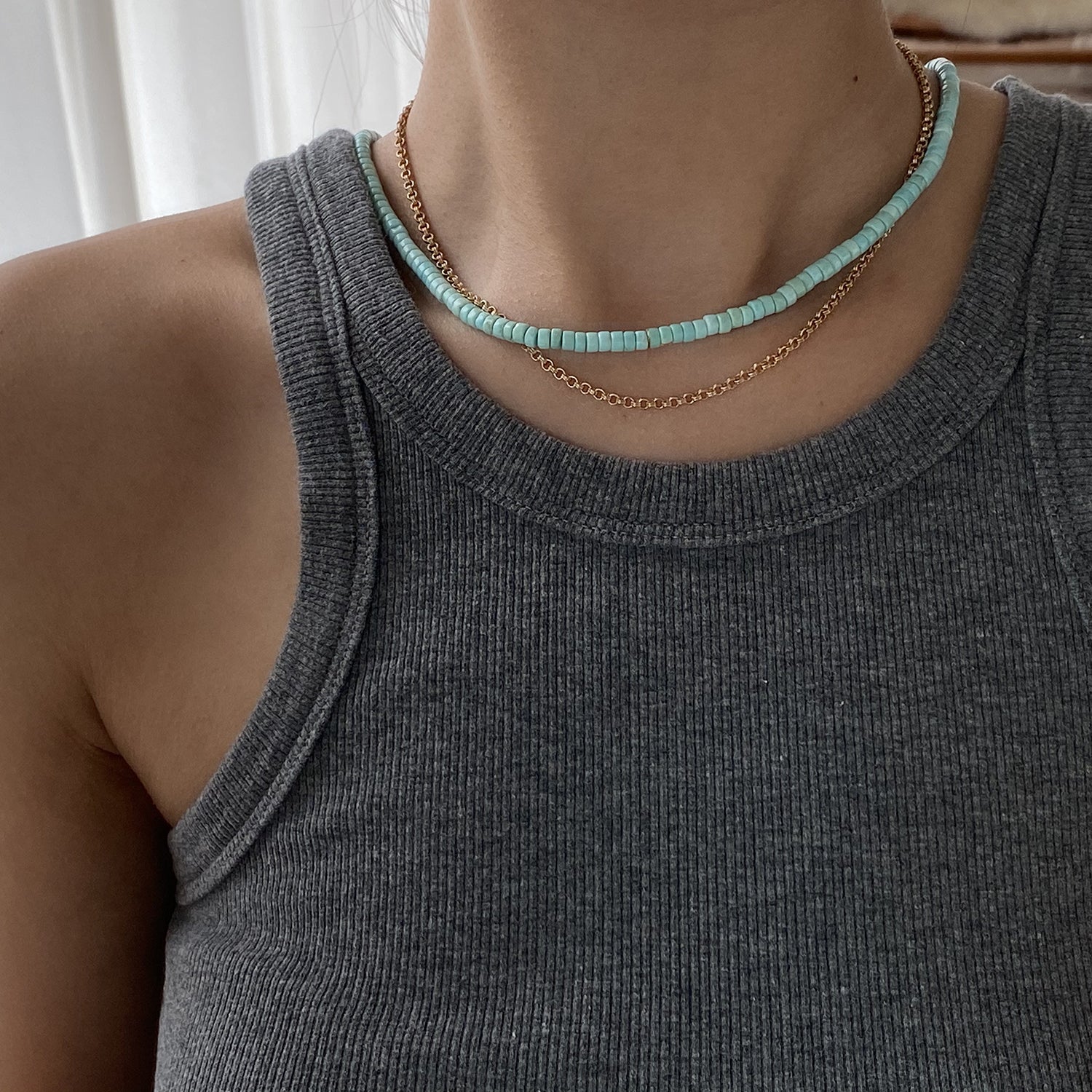 Light Blue Turquoise Natural Pearl Handmade Necklace