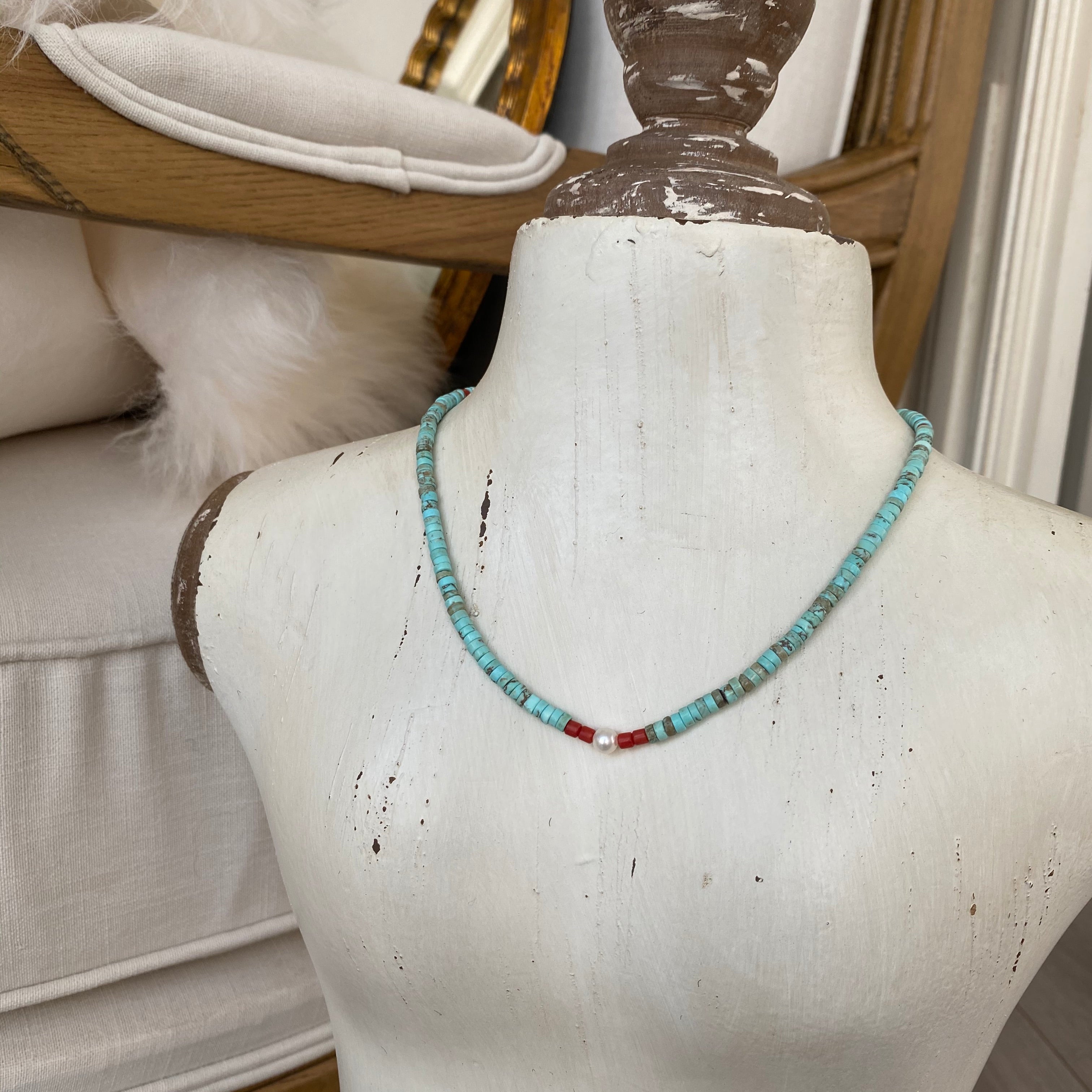 14k Gold Handmade Injection Turquoise Necklace