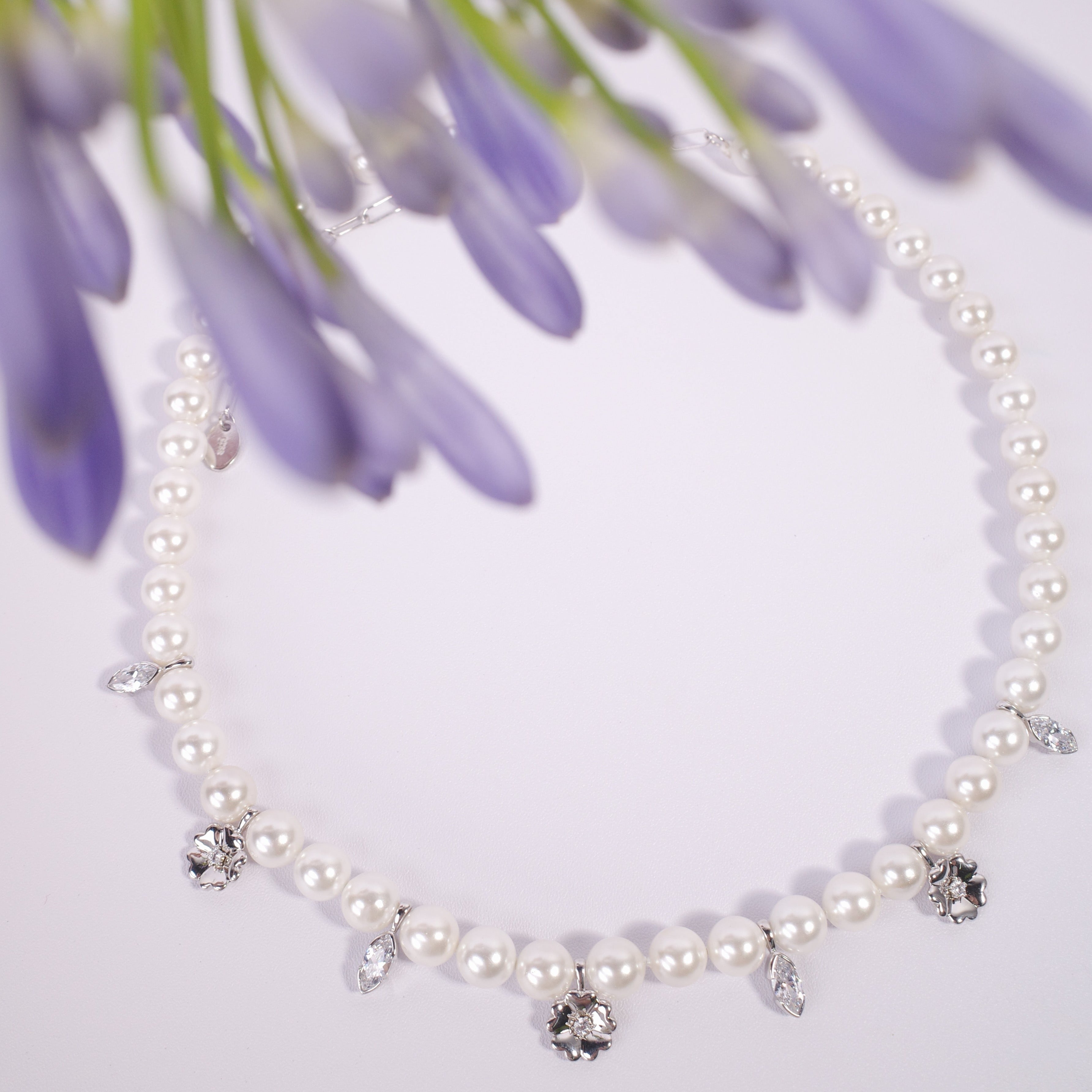 Original Design Natural Bead Flower/Peach Blossom Pearl Delicate Zircon Handmade Necklace