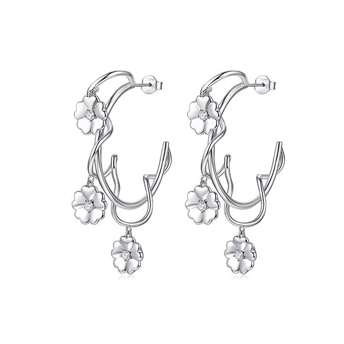 Original Design Flower/Peach Blossom Fashion Exaggerated 925 Silver Stud Handmade Earrings
