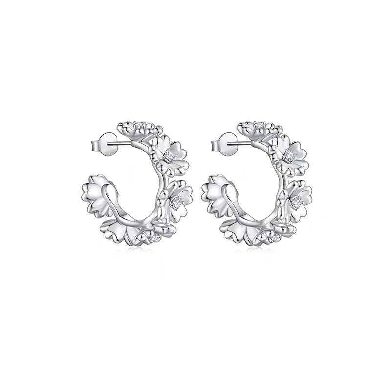 Original Design Flower/Peach Temperament 925 Silver Stud Handmade Earrings