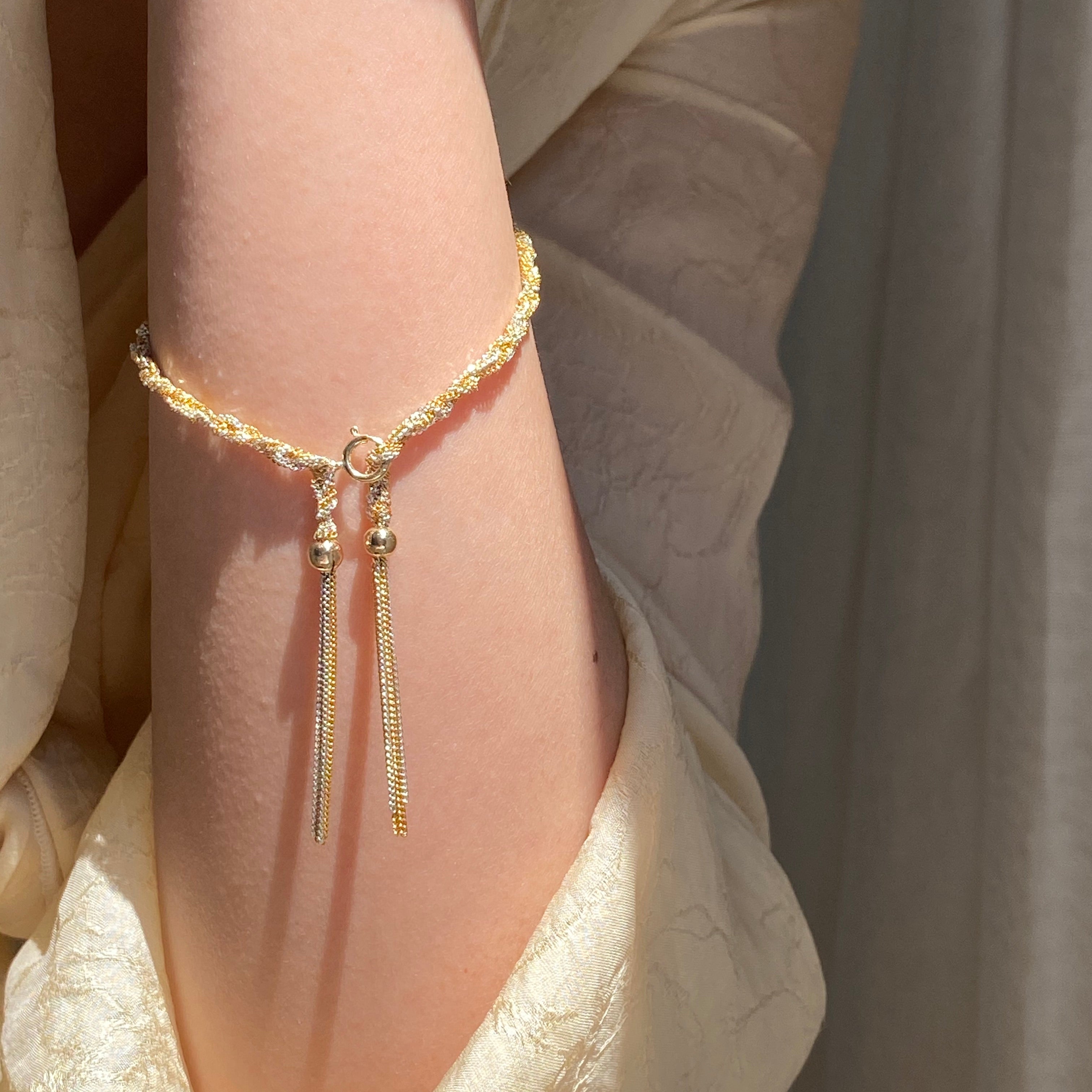 Hand-Woven 14k Gold And Silver Tassel Bracelet
