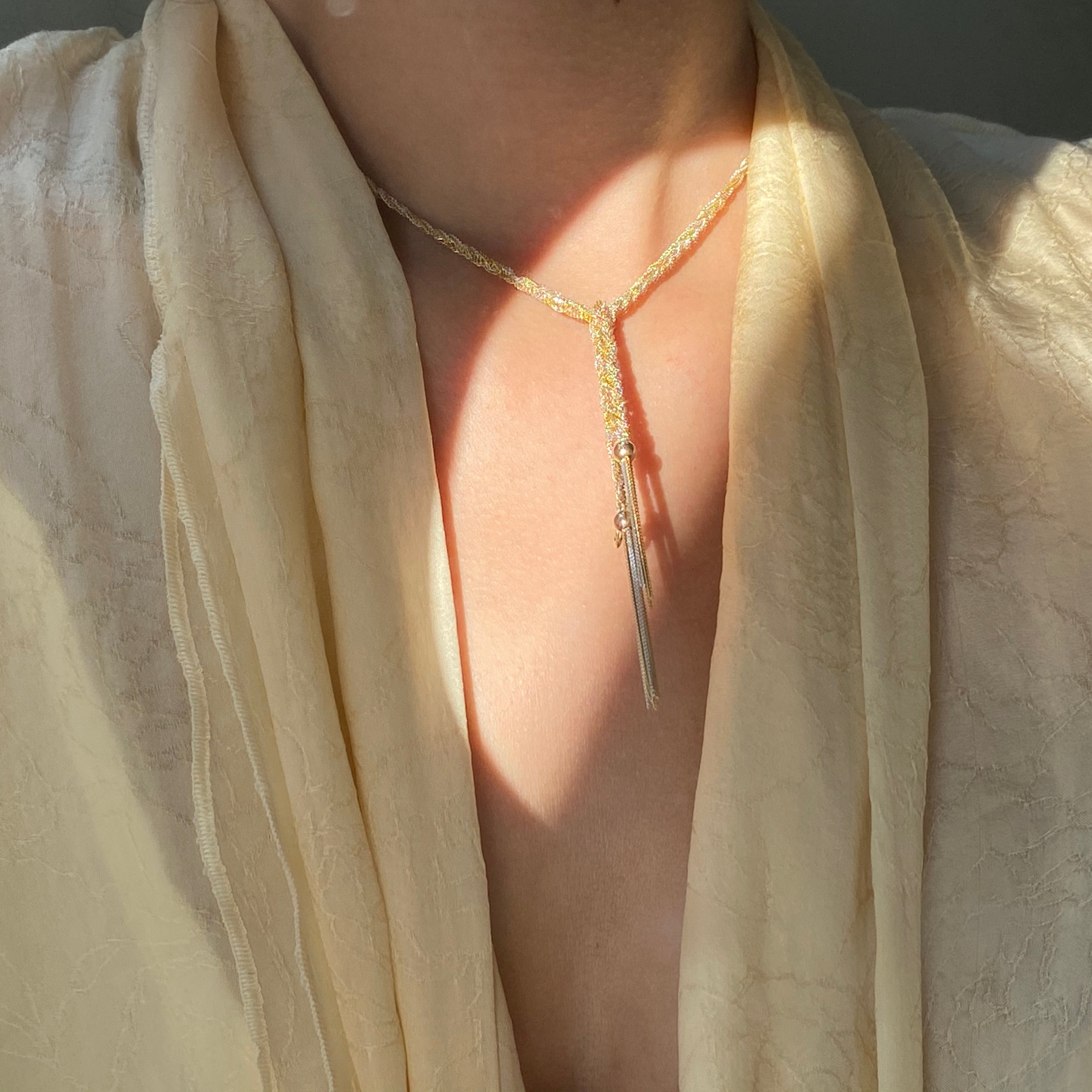 Hand-Woven 14k Gold And Silver Tassel Necklace