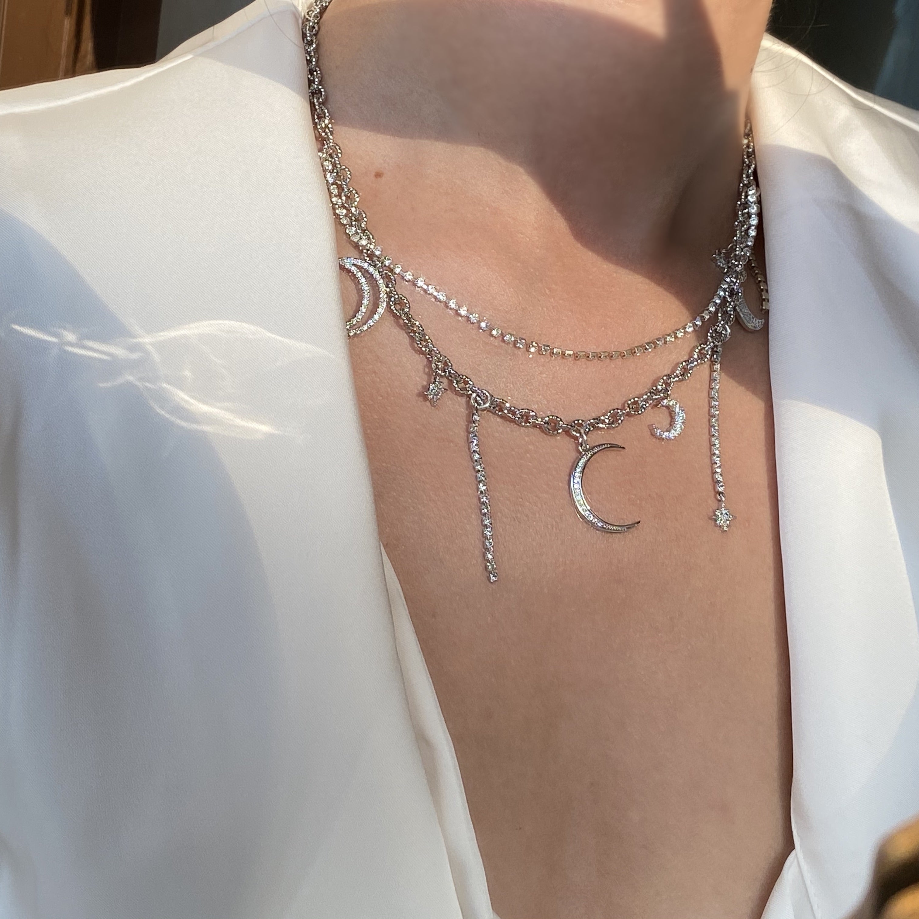 Influencer Program  Shiny Star and Moon Double Necklace / Clavicle Chain