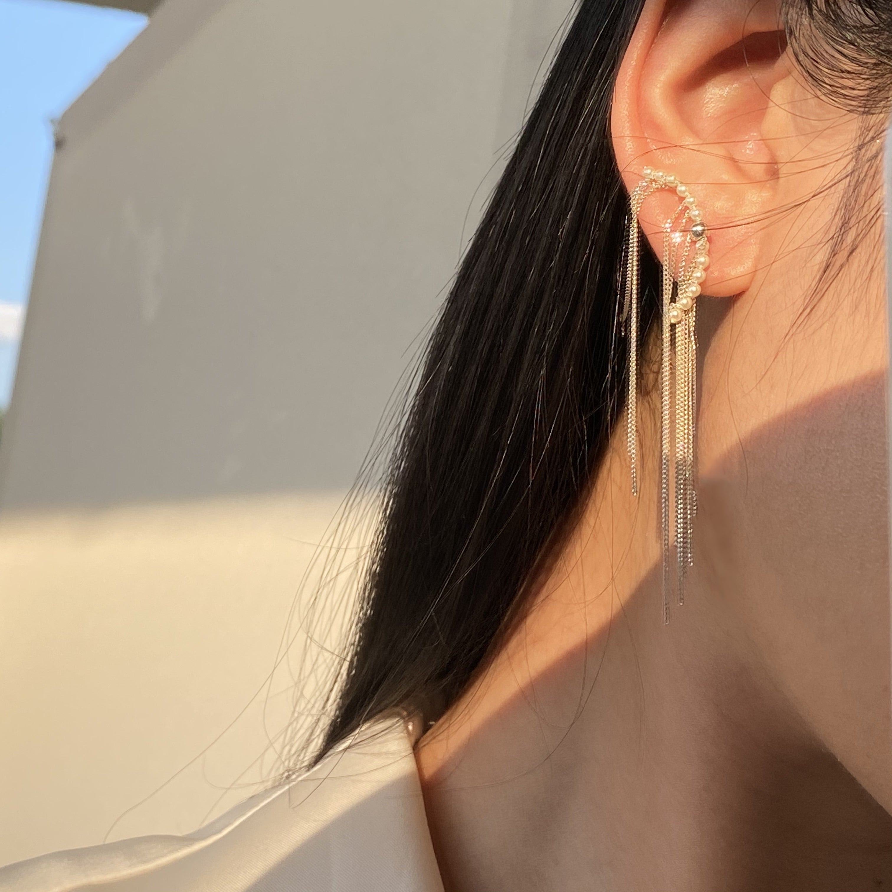 Influencer Program  Unique Pearl Sterling Silver Tassel Waterfall Earrings