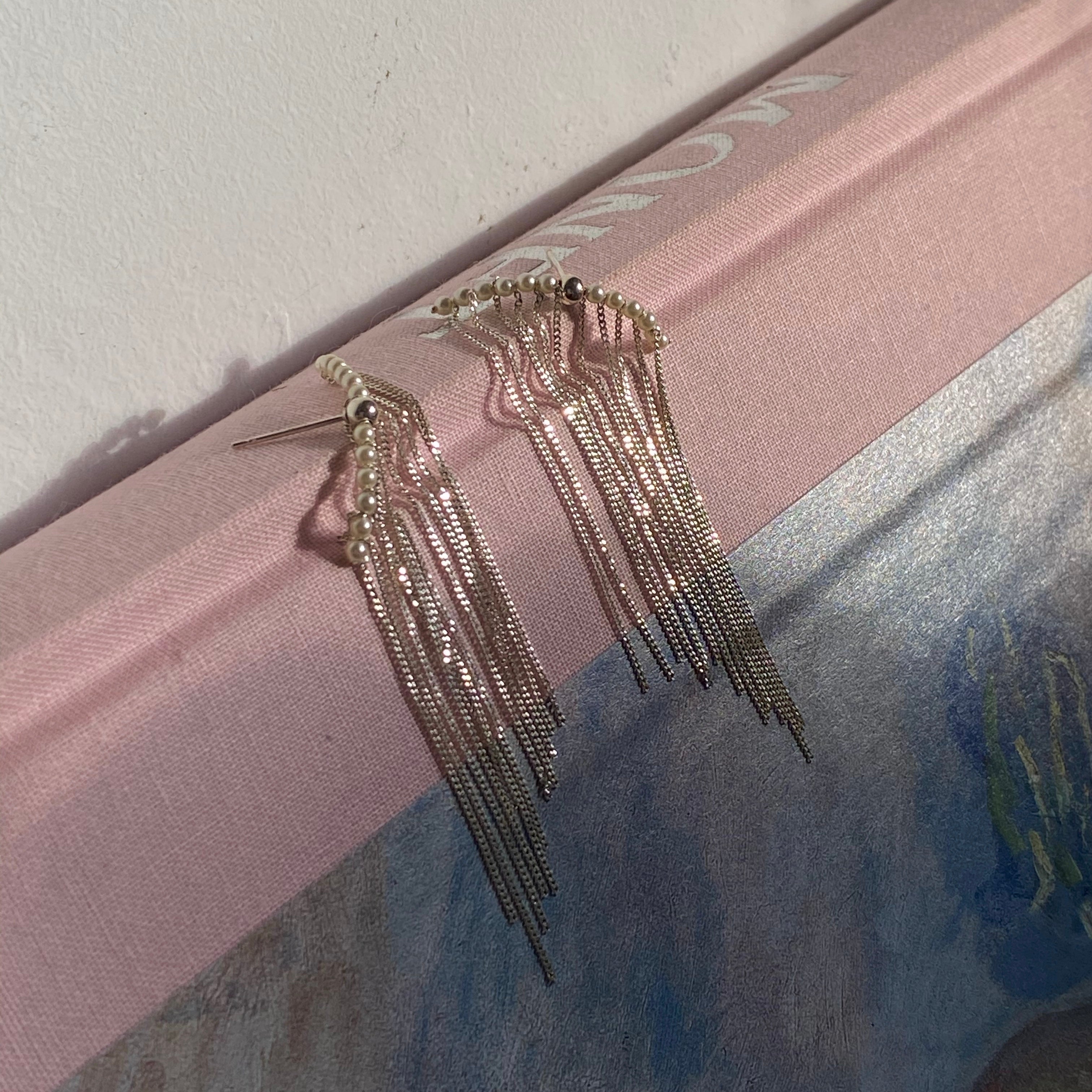 Unique Pearl Sterling Silver Tassel Waterfall Earrings