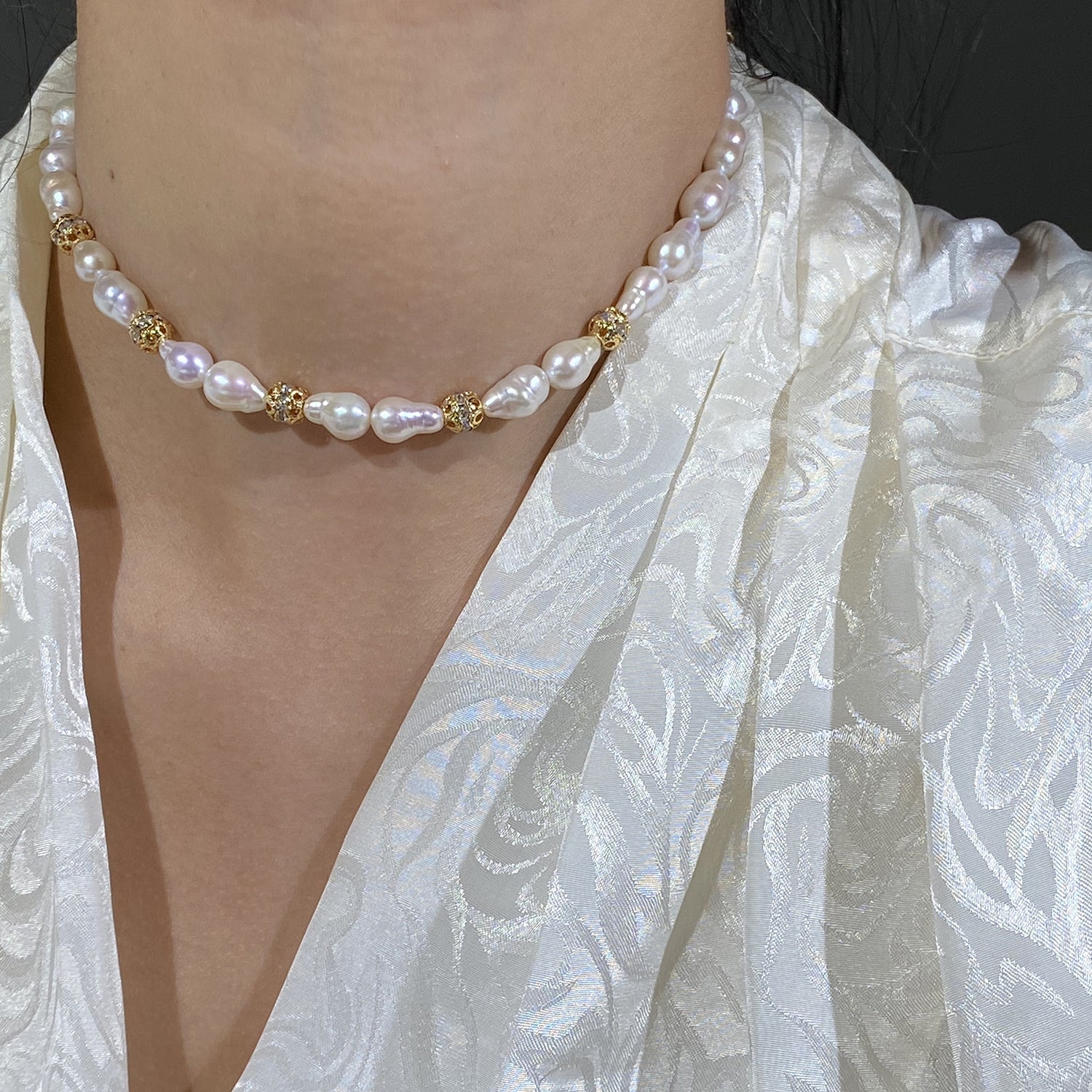 Natural Baroque Water Drop Pearl Choker / Necklace