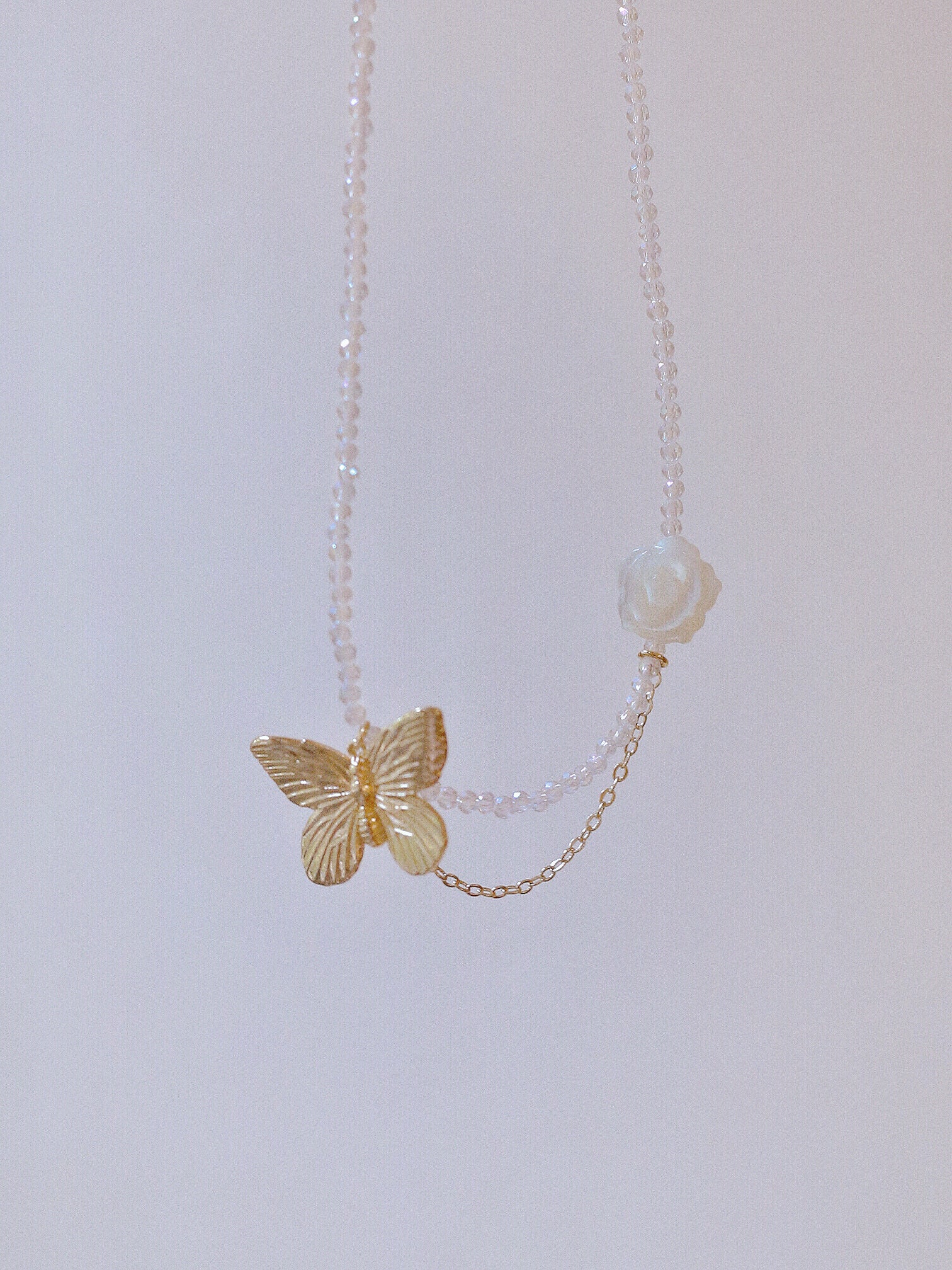 Golden Butterfly And White Rose Handmade Necklace/Choker