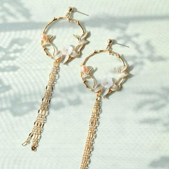 Chinese Style Vintage Pearl Tassel Handmade Ear Clips