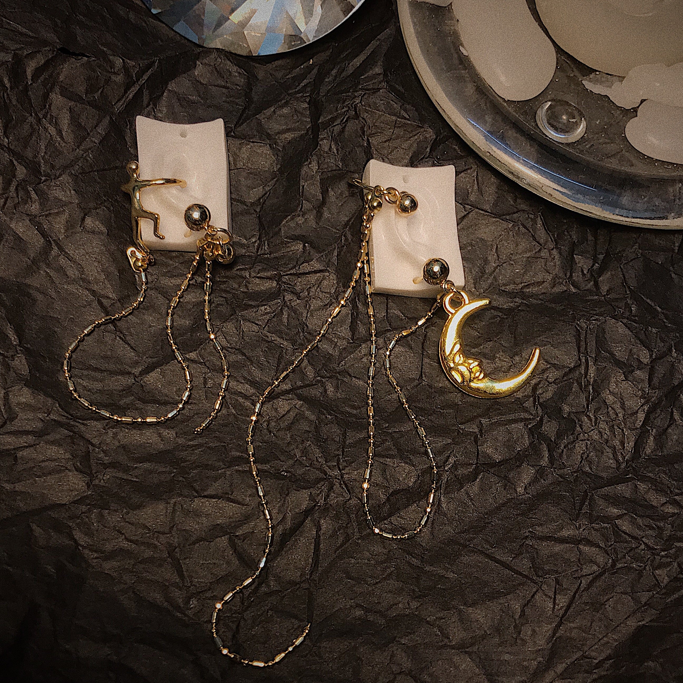 Asymmetrical Moon Tassel Handmade Earrings