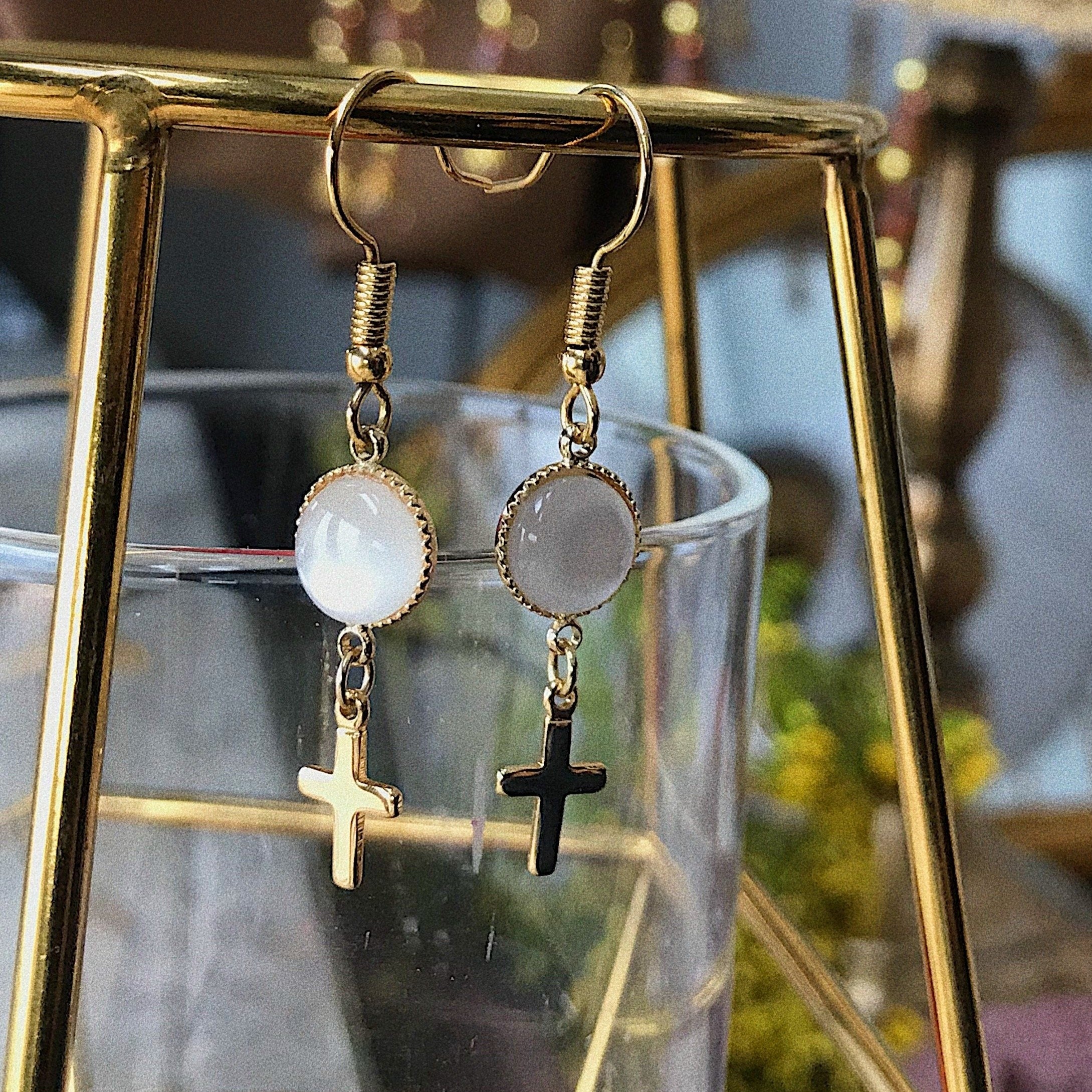 Opal Cross Handmade Ear Clips