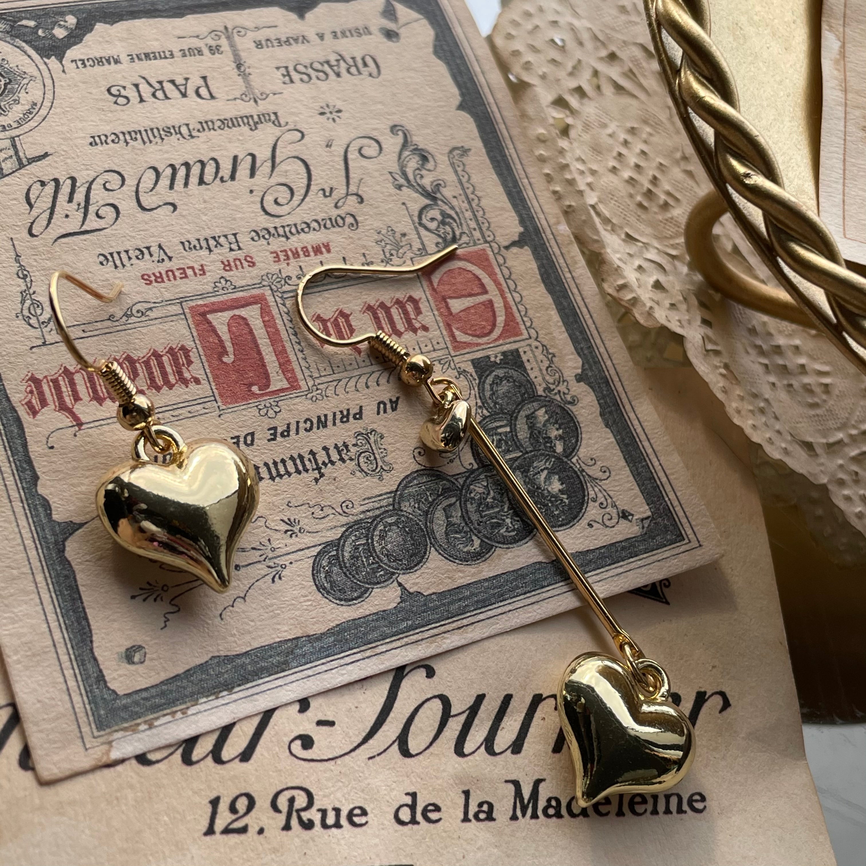 Asymmetrical Golden Love Handmade Earrings