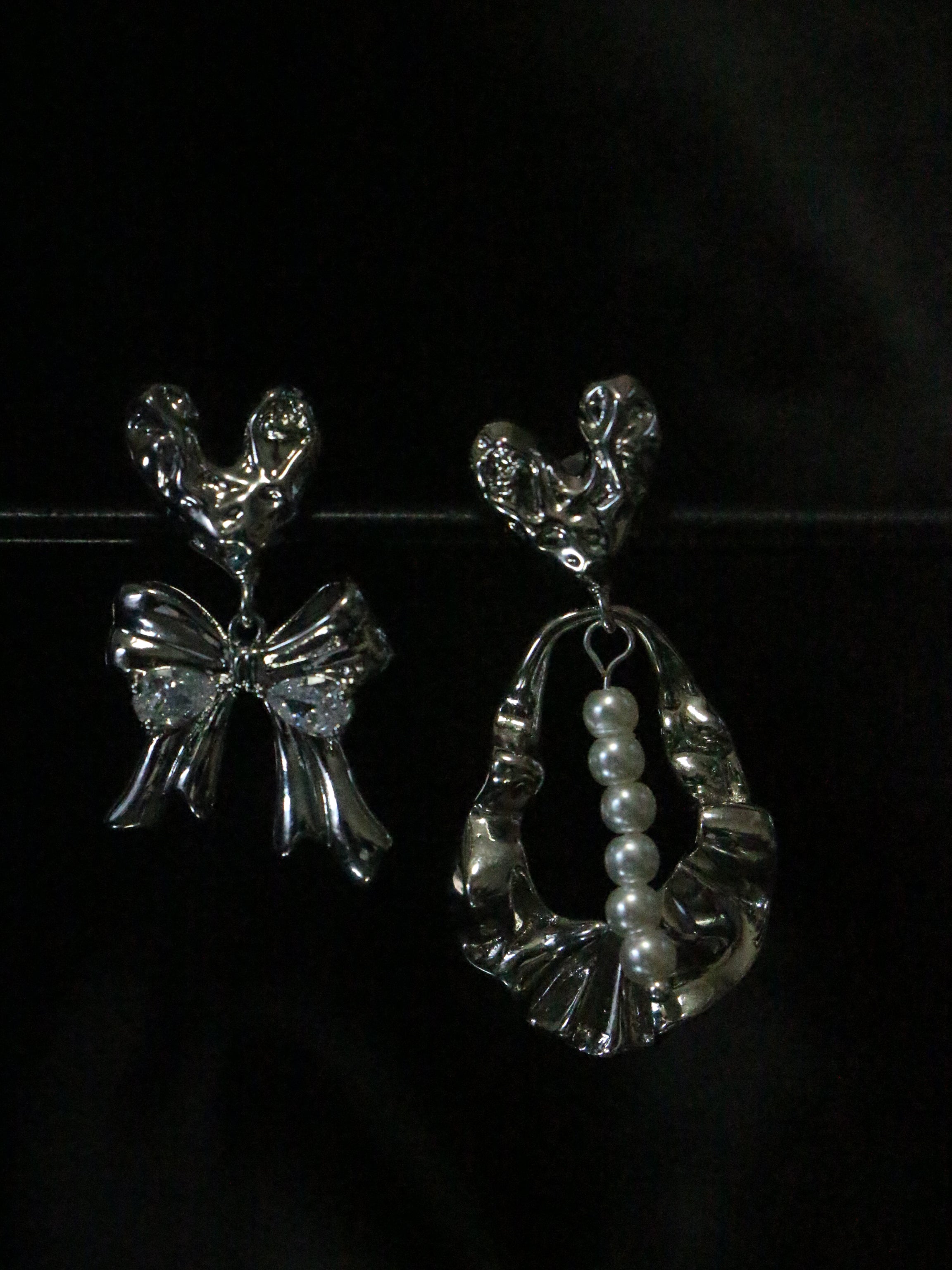 Original Design Textured Silver 925 Asymmetrical Handmade Earrings