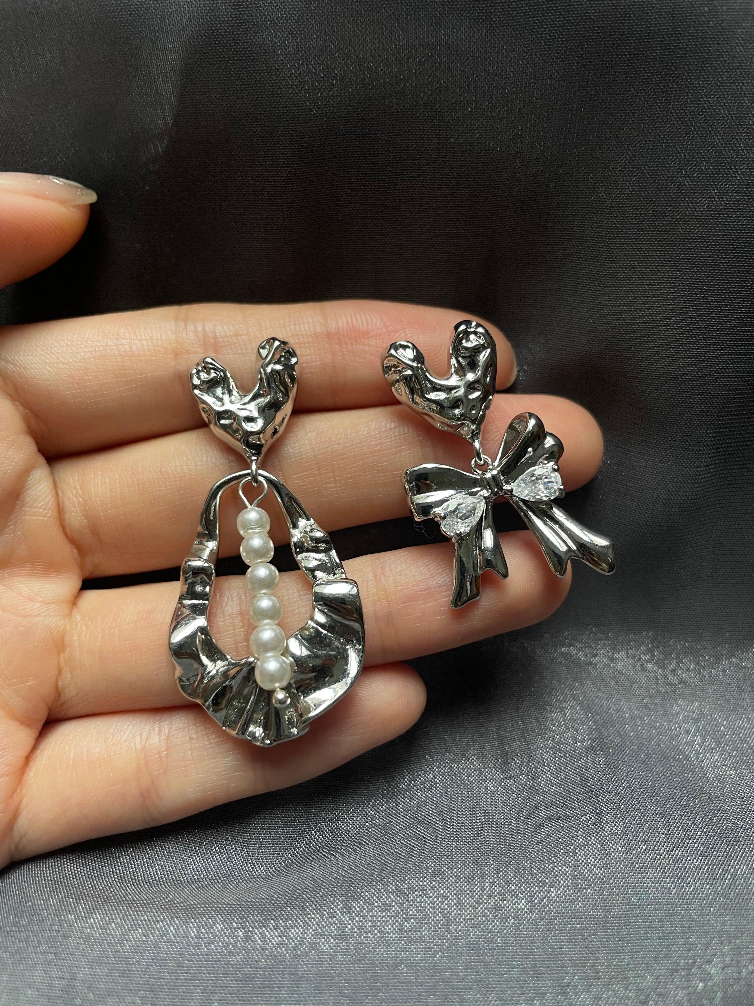 Original Design Textured Silver 925 Asymmetrical Handmade Earrings